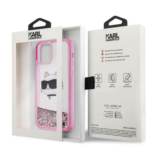 Etui Do iPhone 12 / iPhone 12 Pro Karl Lagerfeld Liquid Glitter NFT Choupette Head Różowy