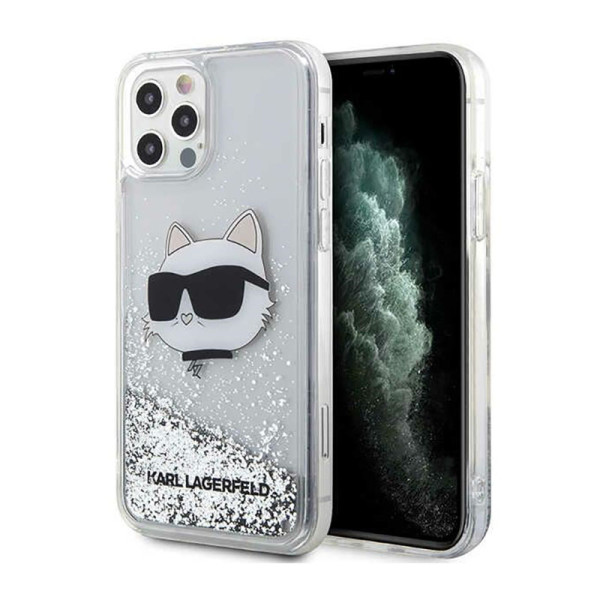 Etui Do iPhone 12 / iPhone 12 Pro Karl Lagerfeld Liquid Glitter NFT Choupette Head Srebrny