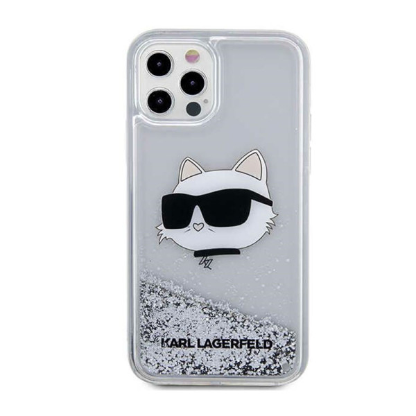Etui Do iPhone 12 / iPhone 12 Pro Karl Lagerfeld Liquid Glitter NFT Choupette Head Srebrny