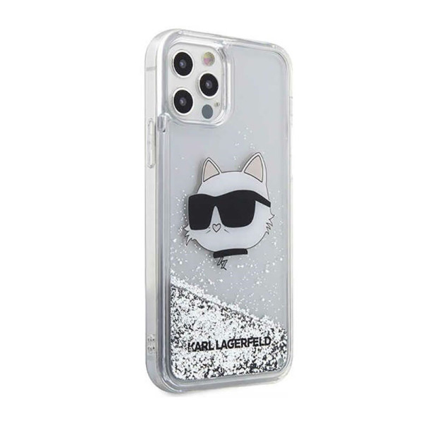 Etui Do iPhone 12 / iPhone 12 Pro Karl Lagerfeld Liquid Glitter NFT Choupette Head Srebrny