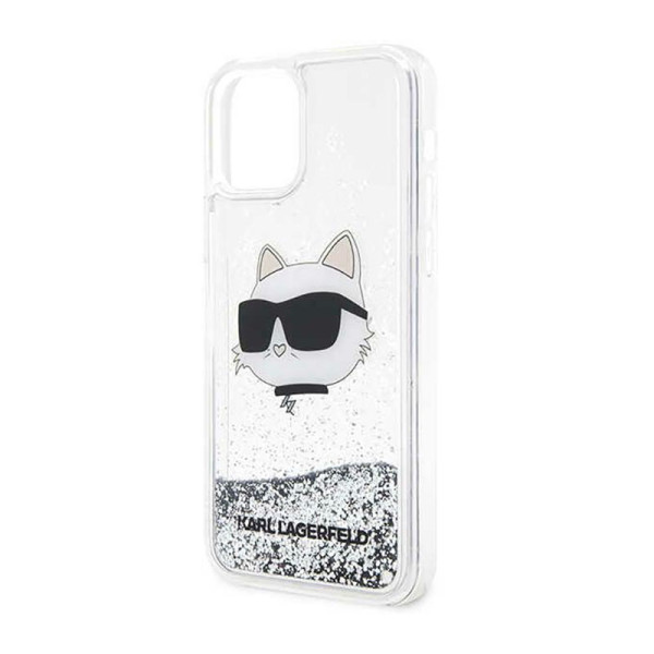 Etui Do iPhone 12 / iPhone 12 Pro Karl Lagerfeld Liquid Glitter NFT Choupette Head Srebrny