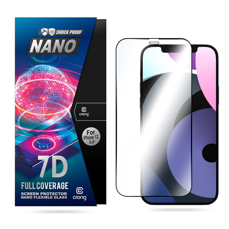 Szkło Hybrydowe Niepękające 9H Na Cały Ekran iPhone 12 Mini Crong 7D Nano Flexible Glass