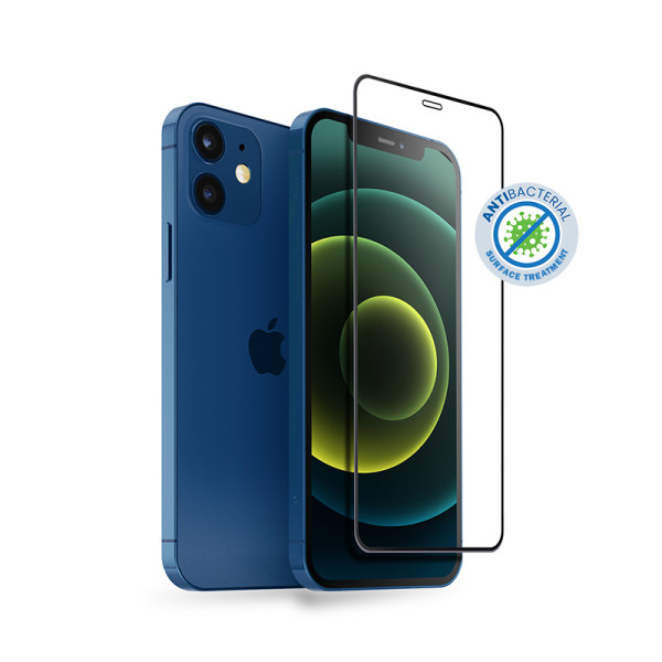 Szkło Hartowane 9H Na Cały Ekran iPhone 12 Mini + Ramka Instalacyjna Crong Anti-Bacterial 3D Armour Glass