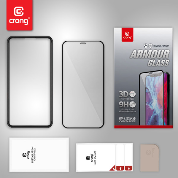 Szkło Hartowane 9H Na Cały Ekran iPhone 12 Mini + Ramka Instalacyjna Crong Anti-Bacterial 3D Armour Glass