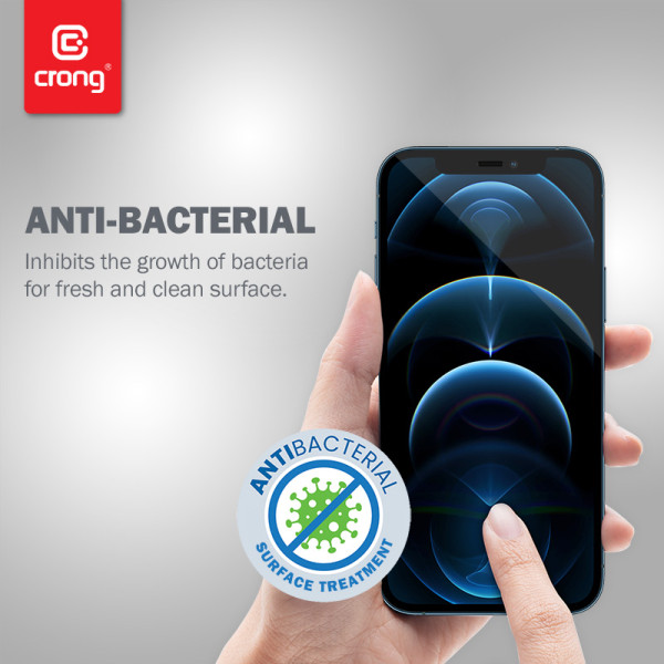 Szkło Hartowane 9H Na Cały Ekran iPhone 12 Mini + Ramka Instalacyjna Crong Anti-Bacterial 3D Armour Glass