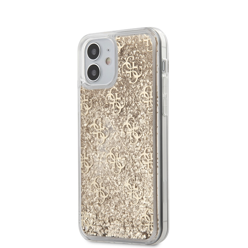 Etui Do iPhone 12 Mini Guess 4G Liquid Glitter Złoty