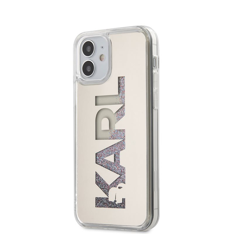 Etui Do iPhone 12 Mini Karl Lagerfeld Logo Karl Liquid Glitter Multi Mirror Srebrny