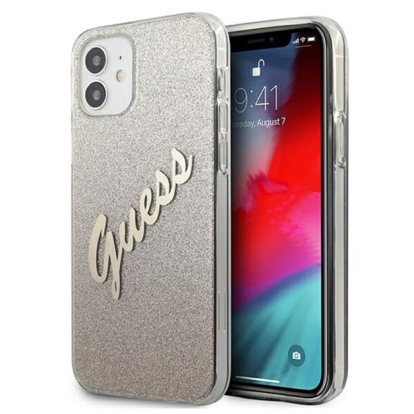 Etui Do iPhone 12 Mini Guess Glitter Gradient Script Złoty