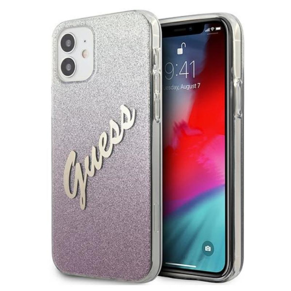 Etui Do iPhone 12 Mini Guess Glitter Gradient Script Różowy