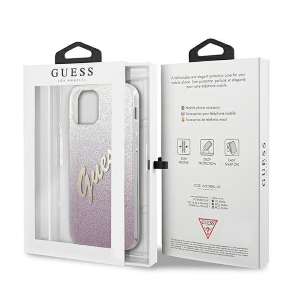 Etui Do iPhone 12 Mini Guess Glitter Gradient Script Różowy