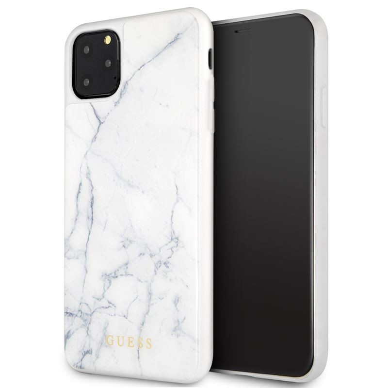 Etui Do iPhone 11 Pro Max Guess Marble Tempered Glass Hardcase Biały