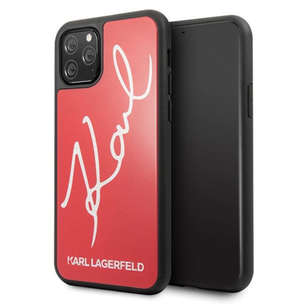 Etui Do iPhone 11 Pro Max Karl Lagerfeld Double Layers Tempered Glass Glitter Signature Case Czerwony