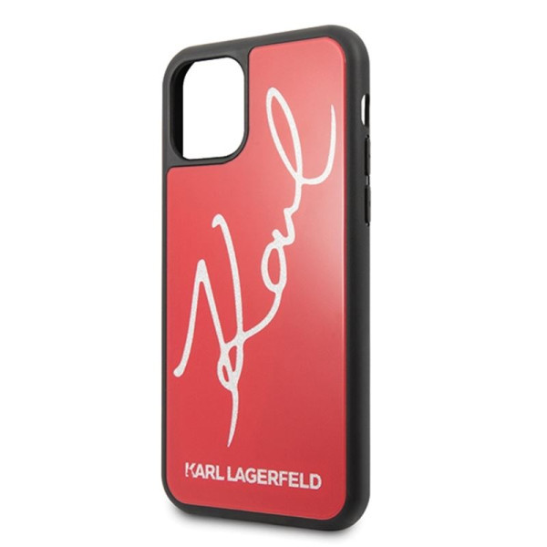 Etui Do iPhone 11 Pro Max Karl Lagerfeld Double Layers Tempered Glass Glitter Signature Case Czerwony