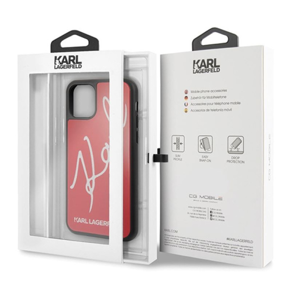 Etui Do iPhone 11 Pro Max Karl Lagerfeld Double Layers Tempered Glass Glitter Signature Case Czerwony