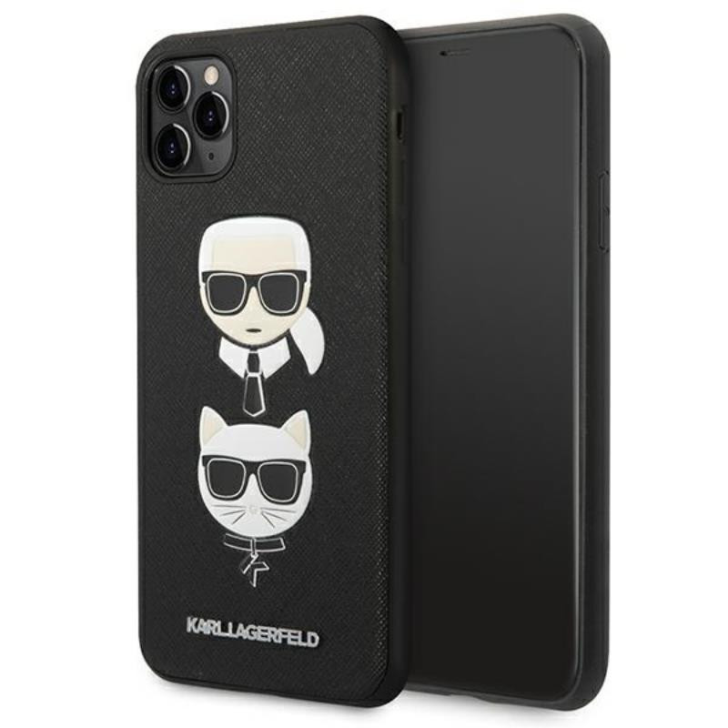 Etui Do iPhone 11 Pro Max Karl Lagerfeld Saffiano Karl & Choupette Heads Czarny
