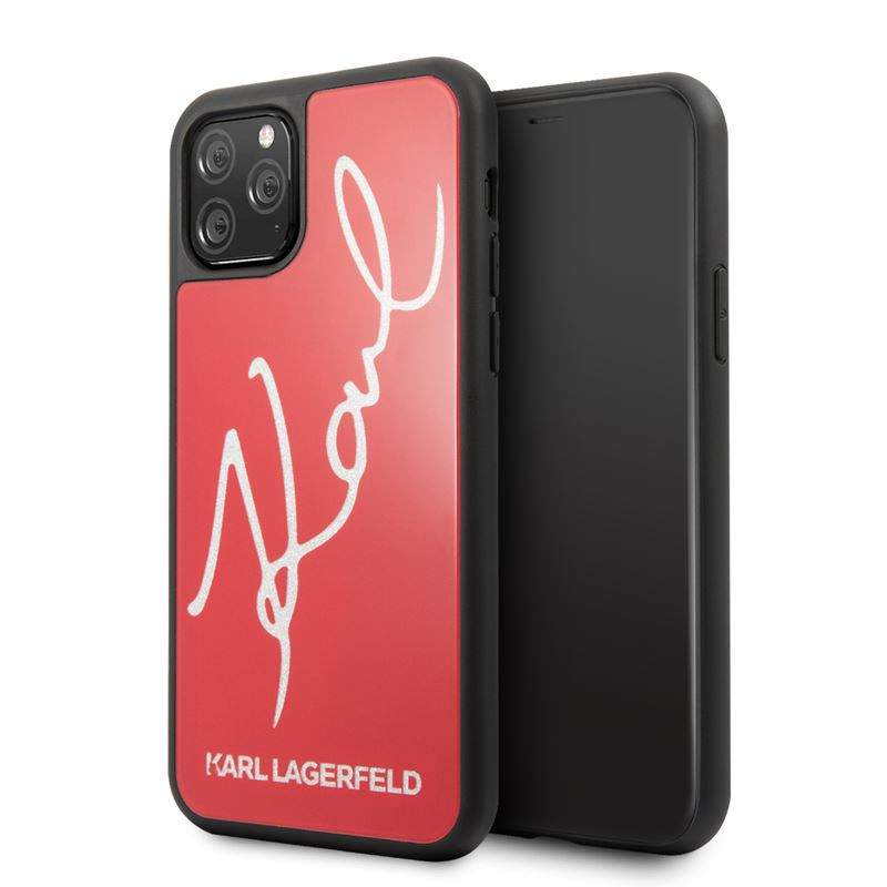 Etui Do iPhone 11 Pro Karl Lagerfeld Double Layers Tempered Glass Glitter Signature Case Czerwony