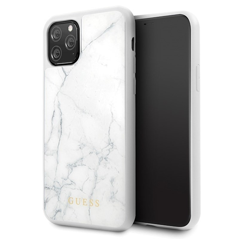 Etui Do iPhone 11 Pro Guess Marble Tempered Glass Hardcase Biały