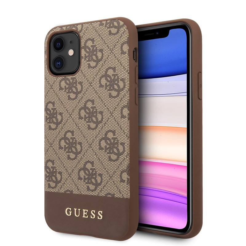 Etui Do iPhone 11 Guess 4G Bottom Stripe Collection Brązowy