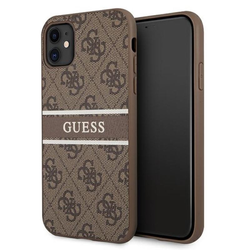 Etui Do iPhone 11 Guess 4G Printed Stripe Brązowy