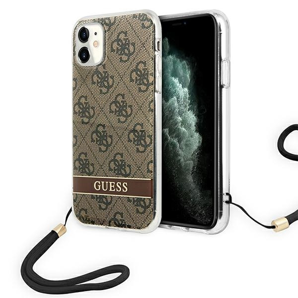Etui Ze Smyczką Do iPhone 11 Guess 4G Print Cord Brązowy