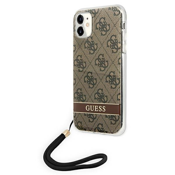 Etui Ze Smyczką Do iPhone 11 Guess 4G Print Cord Brązowy