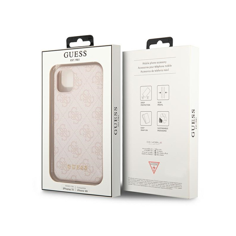 Etui Do iPhone 11 Guess 4G Metal Gold Logo Różowy