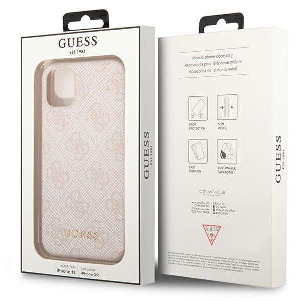 Etui Do iPhone 11 Guess 4G Metal Gold Logo Różowy
