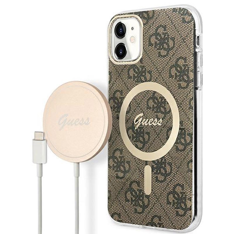 Zestaw Etui + Ładowarka MagSafe Do iPhone 11 Guess Bundle Pack MagSafe 4G Brązowy