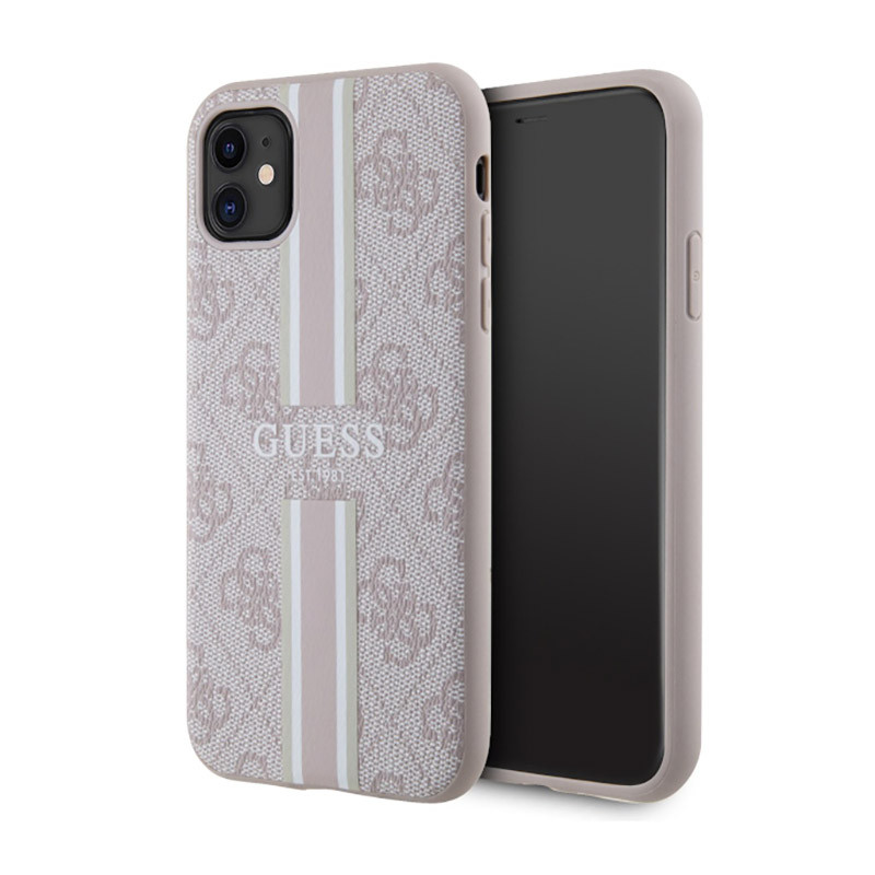 Etui Do iPhone 11 Guess 4G Printed Stripes MagSafe Różowy