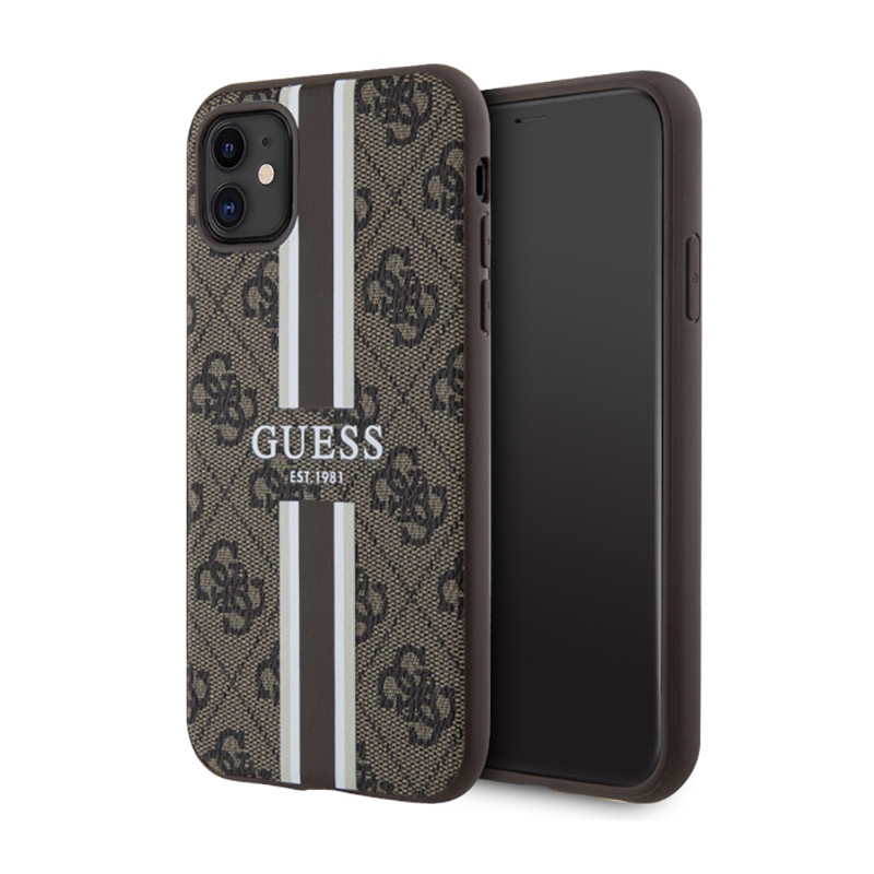 Etui Do iPhone 11 Guess 4G Printed Stripes MagSafe Brązowy