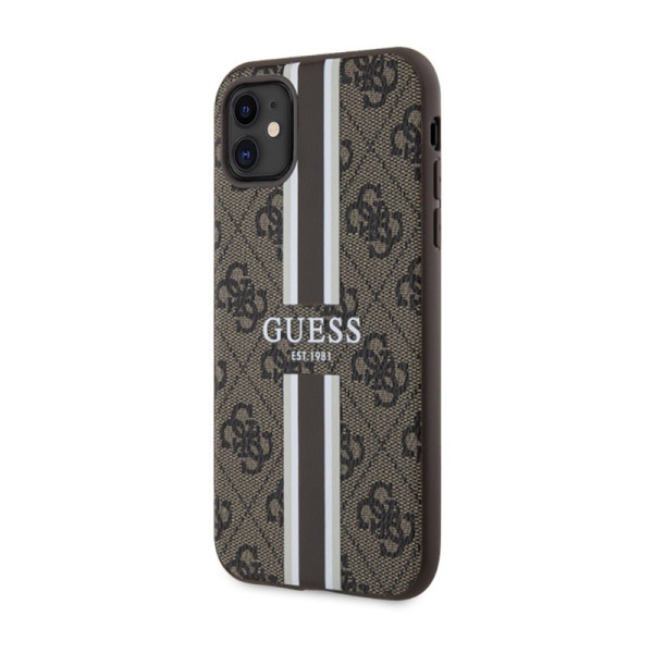 Etui Do iPhone 11 Guess 4G Printed Stripes MagSafe Brązowy