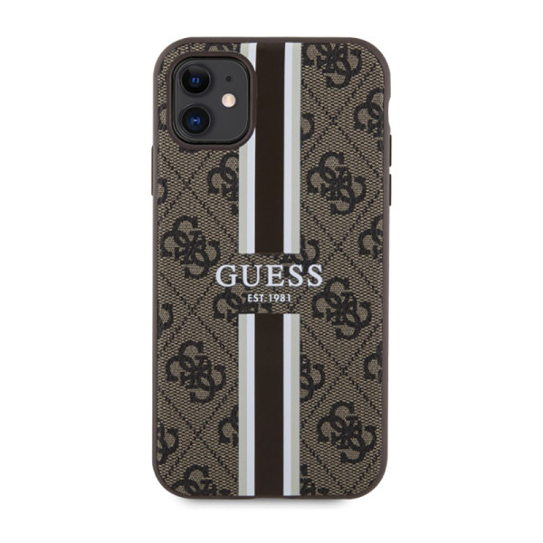 Etui Do iPhone 11 Guess 4G Printed Stripes MagSafe Brązowy