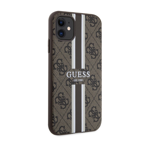 Etui Do iPhone 11 Guess 4G Printed Stripes MagSafe Brązowy