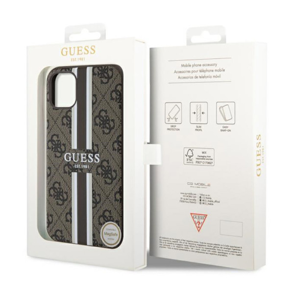 Etui Do iPhone 11 Guess 4G Printed Stripes MagSafe Brązowy