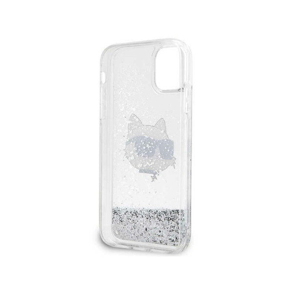 Etui Do iPhone 11 Karl Lagerfeld Liquid Glitter NFT Choupette Head Srebrny