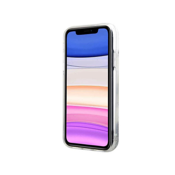 Etui Do iPhone 11 Karl Lagerfeld Liquid Glitter NFT Choupette Head Srebrny