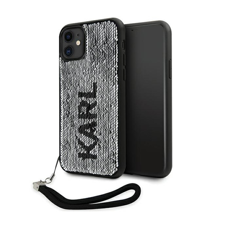 Etui Ze Smyczką Do iPhone 11 Karl Lagerfeld Sequins Cord Srebrny