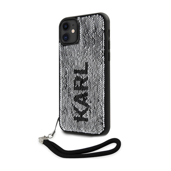Etui Ze Smyczką Do iPhone 11 Karl Lagerfeld Sequins Cord Srebrny