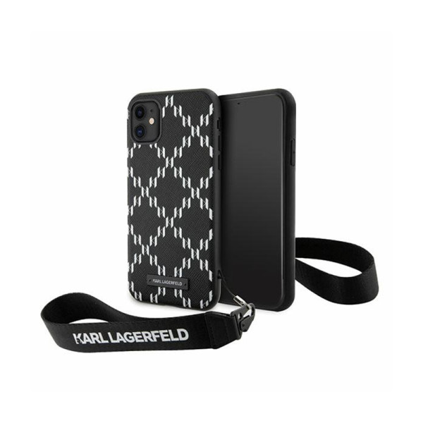 Etui Ze Smyczką Do iPhone 11 Karl Lagerfeld Monogram Losange Saffiano Czarny