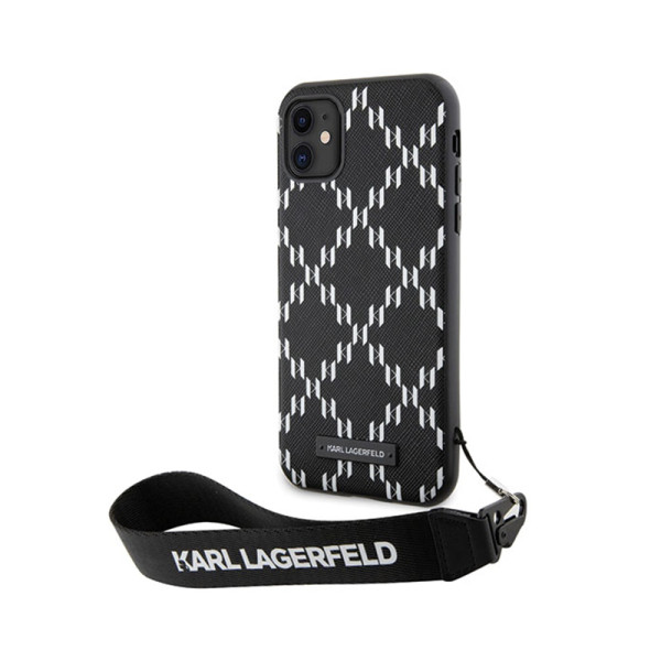 Etui Ze Smyczką Do iPhone 11 Karl Lagerfeld Monogram Losange Saffiano Czarny