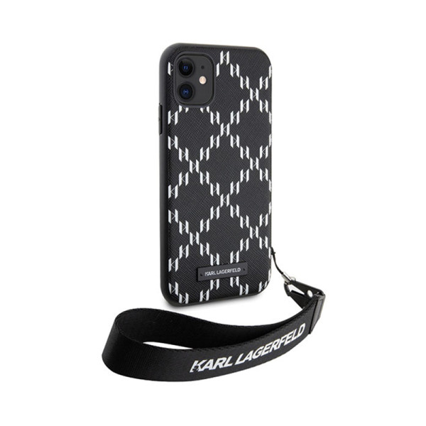Etui Ze Smyczką Do iPhone 11 Karl Lagerfeld Monogram Losange Saffiano Czarny