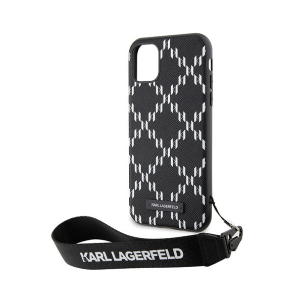 Etui Ze Smyczką Do iPhone 11 Karl Lagerfeld Monogram Losange Saffiano Czarny