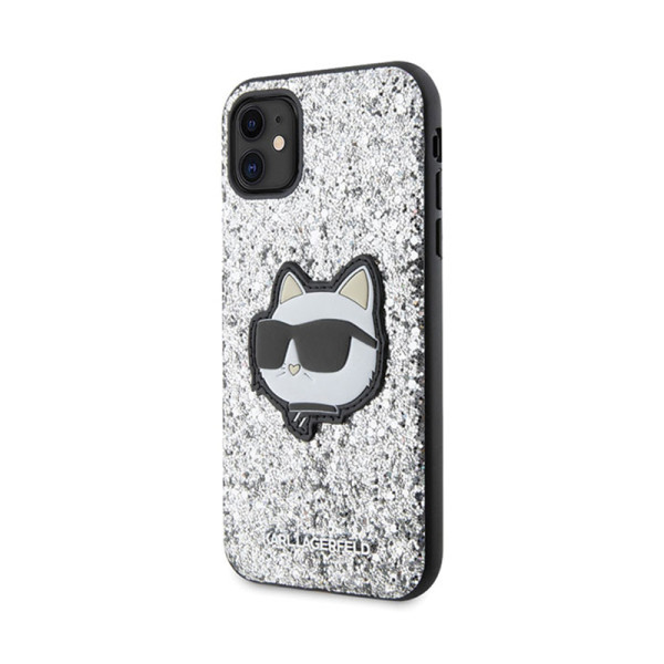 Etui Do iPhone 11 Karl Lagerfeld NFT Glitter Choupette Patch Srebrny