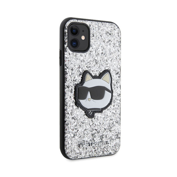 Etui Do iPhone 11 Karl Lagerfeld NFT Glitter Choupette Patch Srebrny