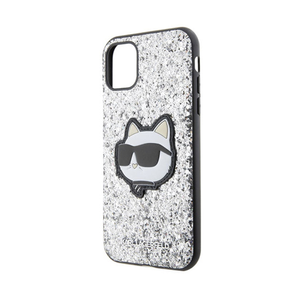 Etui Do iPhone 11 Karl Lagerfeld NFT Glitter Choupette Patch Srebrny