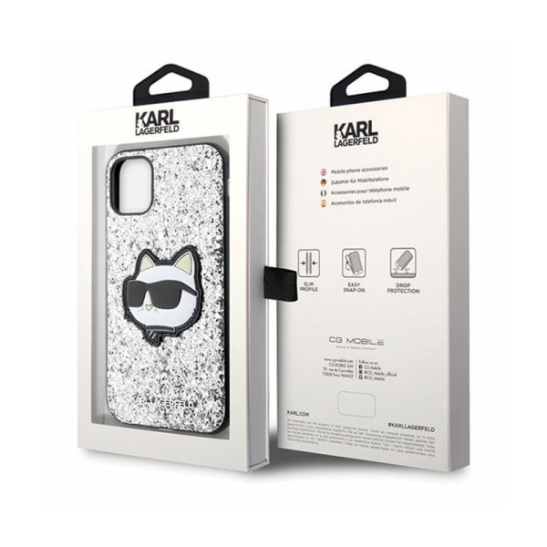 Etui Do iPhone 11 Karl Lagerfeld NFT Glitter Choupette Patch Srebrny