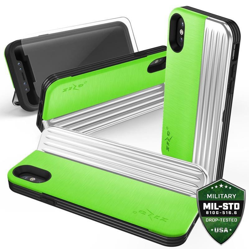 Etui Dp iPhone XS / X Z Kieszenią Na Karty + Podstawka + Szkło 9H Na Ekran Zizo Retro Series Zielony