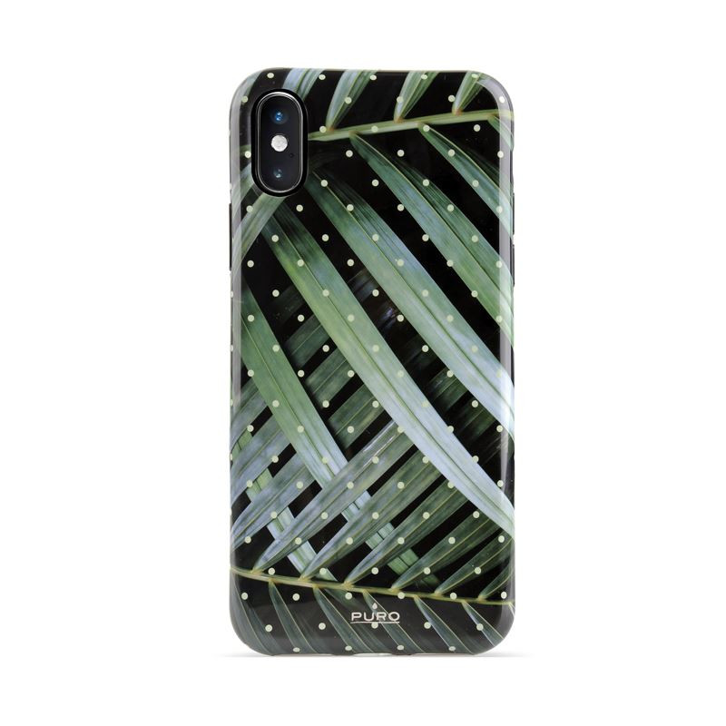 Etui Do iPhone XS / X Puro Glam Tropical Leaves Czarny