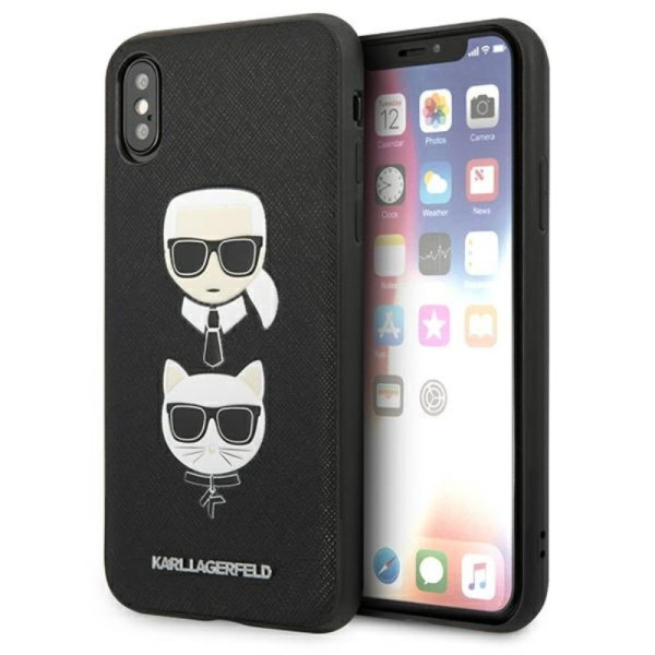 Etui Do iPhone XS / X Karl Lagerfeld Saffiano Karl & Choupette Heads Czarny