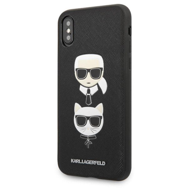 Etui Do iPhone XS / X Karl Lagerfeld Saffiano Karl & Choupette Heads Czarny